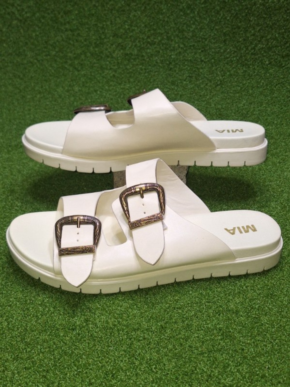 MIA Double Buckle Slide Sandals – Minimalist Comfort in Cream